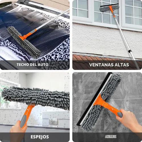 Vista 7 de ARTIPOLY Escobilla de ventana de alto alcance de 20 pies con poste de extensión telescópico de aluminio extra grueso de 5 a 12 pies Herramienta