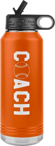 Vista 3 de Botella de agua de entrenador de béisbol, 32 onzas, con tapa abatible de acero inoxidable grabada, con pajita, regalo de entrenador de béisbol, Negro