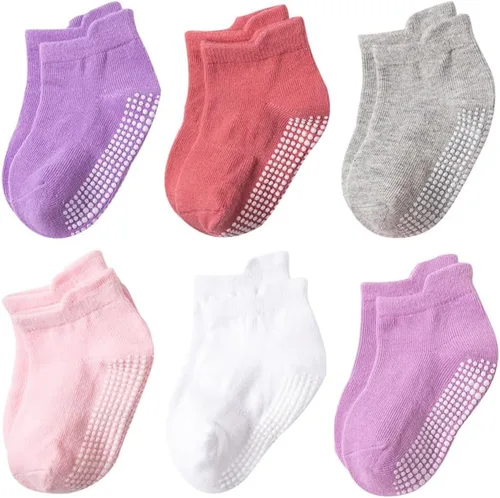 Vista 6 de Calcetines tobilleros antideslizantes con agarres, calcetines elásticos para bebés, para niños y niñas, recién nacidos, 6 pares de 1 a 3 años