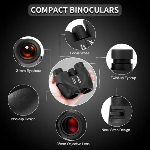 Vista 2 de Binoculares compactos de 6 x 25, mini bolsillo pequeño tamaño portátil 9.5 ° campo de visión gran angular de 0.827 in, ocular grande, gafas ED