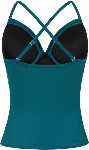 Vista 6 de coastal rose Traje de baño tankini con aros para mujer, con cuello en V, parte delantera cruzada, con control de abdomen