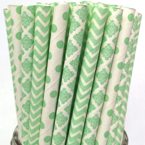 Vista 18 de 100 pajitas de papel mixtas para fiestas, color negro, rosa claro, azul, rojo, dorado, con lunares, burbujas, para cumpleaños, baby shower, boda