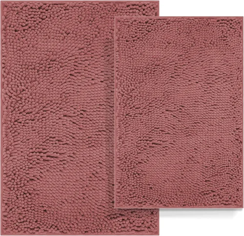 Vista 10 de Juego de 2 alfombras de baño antideslizantes para baños, juego de alfombras de felpilla gruesa y suave, alfombras de baño ultra absorbentes