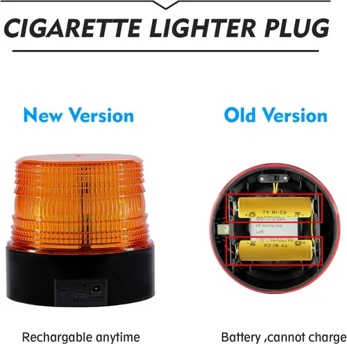 Vista 8 de Luz estroboscópica LED con batería inalámbrica, luz intermitente magnética de emergencia ámbar para vehículo de camión con enchufe de encendedor