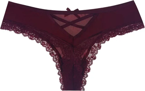 Vista 2 de Justgoo Tangas de encaje para mujer, ropa interior de tiro bajo con espalda en T