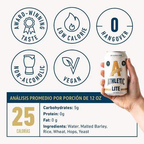 Vista 5 de Athletic Brewing Company Cerveza artesanal sin alcohol, baja en carbohidratos con cuerpo ligero de arroz y malta, combina con ensalada y pizza