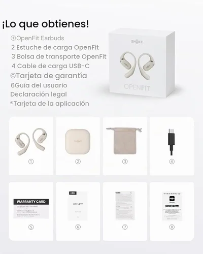 Vista 11 de SHOKZ OpenFit - Auriculares True Wireless Bluetooth de Oreja Abierta con Micrófono, Auriculares con Ganchos para los Oídos, Resistente al Sudor