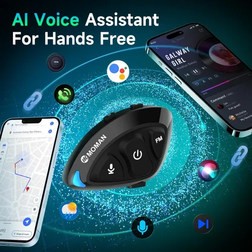 Vista 6 de Moman - Auriculares para casco de motocicleta, altavoz y micrófono de casco de motocicleta RS-S con estéreo de alta fidelidad, radio FM, voz AI