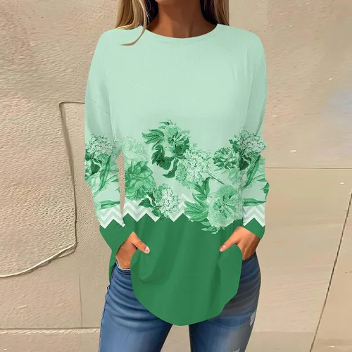 Vista 2 de Workout Tops for Women Fall Winter Trendy Long Sleeve Floral Printed T Shirts Casual Dressy Crew Neck Loose Fit Sweatshirt