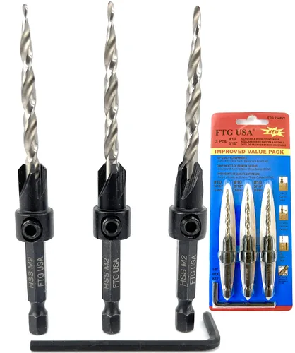 Vista 15 de FTG USA Juego de 3 brocas avellanadoras ajustables para madera #4 (7/64 pulgadas) con broca cónica para carpintería