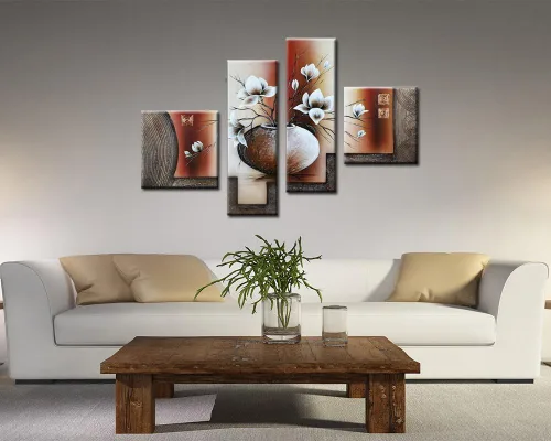 Vista 4 de Noah Art -Arte de flores contemporáneo, tulipán blanco en un florero, imágenes de flores 100% pintadas a mano, pintura al óleo abstracta de flores