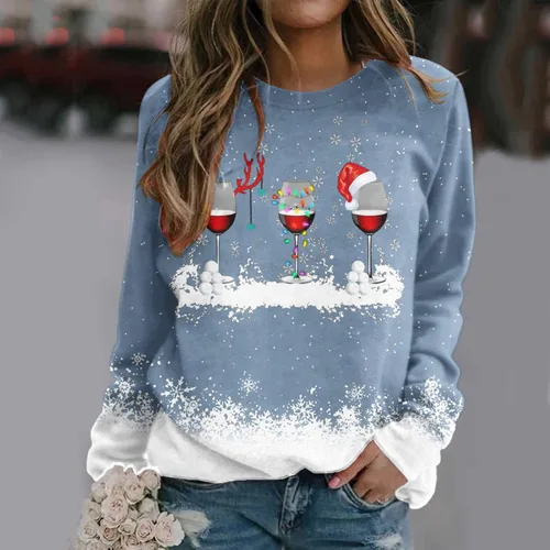 Vista 2 de Sudaderas de Navidad para mujer, diseño de árbol de Navidad, lindo cuello redondo, gnomo de Navidad