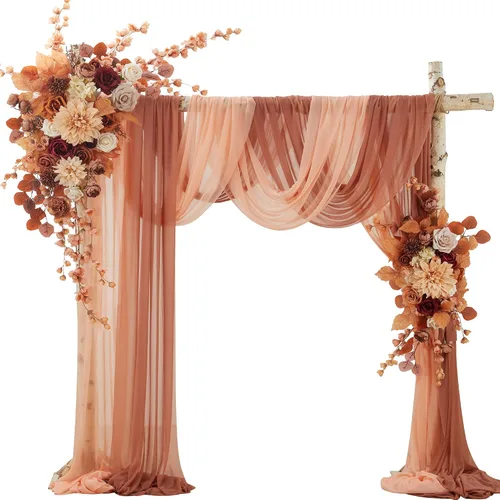 Vista 8 de Ting's time Juego de flores para arco de boda con cortinas (paquete de 4), 2 guirnaldas florales azul polvoriento y 2 cortinas de tela