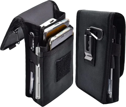 Vista 9 de Funda doble para teléfono, bolsa grande para teléfono inteligente, bolsa de herramientas con clip para cinturón, soporte táctico multiusos para Negro