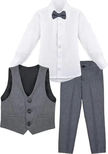Vista 4 de Lilax Traje formal para niños de 4 piezas, chaleco, pantalones y corbata
