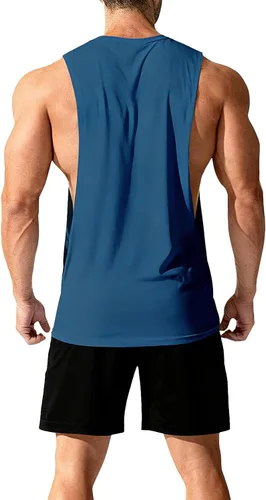 Vista 4 de Camiseta sin mangas de entrenamiento para hombre, camiseta sin mangas para gimnasio, fitness, corte de lados abiertos