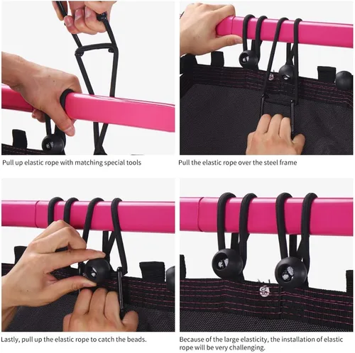 Vista 6 de Trampolín de Fitness Newan de 48" con Barra de Manija Ajustable, Trampolín Silencioso Bungee Rebounder Saltador Entrenador Cardiovascular