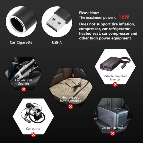 Vista 6 de Cable de alimentación USB A macho a 12 V 18 W para encendedor de cigarrillos, cable de alimentación para grabador de conducción, detector de radar