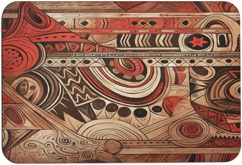 Vista 13 de Tapetes de baño para baño, color rojo, beige, marrón oscuro, patrón de tribu secreta, estilo bohemio, absorbente de agua, antideslizante, alfombra