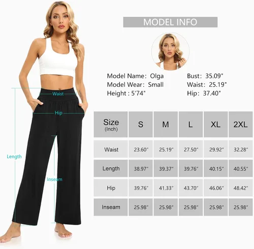 Vista 6 de DIBAOLONG Pantalones de yoga para mujer, holgados, de pierna ancha, cómodos, pantalones de pijama de cintura alta con bolsillos