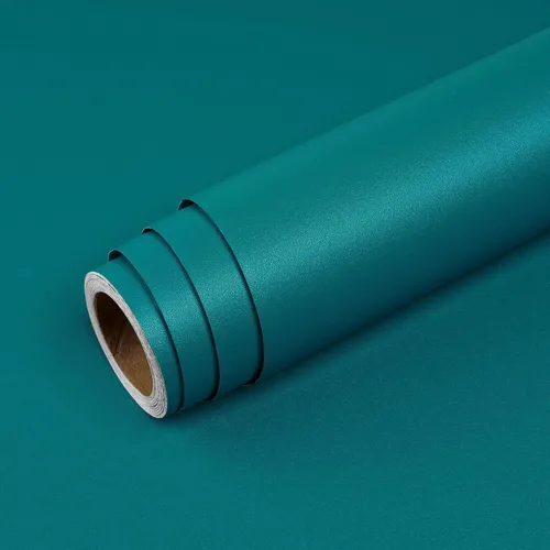 Vista 11 de Livelynine Papel tapiz de color verde azulado para despegar y pegar, papel de contacto verde azulado para armarios, escritorio, papel tapiz