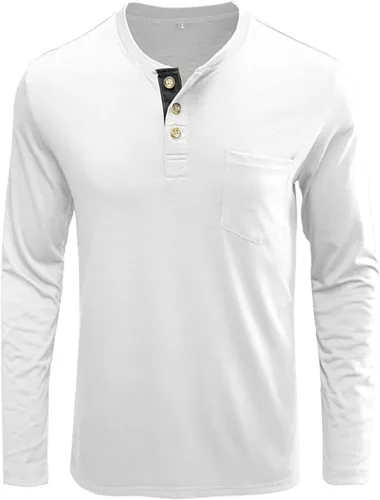 Vista 5 de Camisas Henley clásicas de manga corta con botones básicos de algodón con bolsillo para hombre