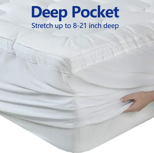 Vista 3 de EASELAND - Cubrecolchón de algodón, de 8 a 21 pulgadas de profundidad Soft Cotton Top Mattress Protector Cover With Deep Pocket Fits 8-21" Depth