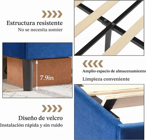 Vista 7 de VECELO Base de cama tamaño Queen, base de cama de plataforma con cabecera tapizada de altura ajustable, marcos resistentes y fuerte soporte