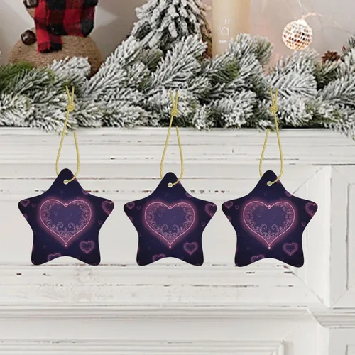 Vista 8 de Adornos para árbol de Navidad, corazón de cerámica, decoración colgante para árbol de Navidad, bonita decoración colgante en forma de estrella