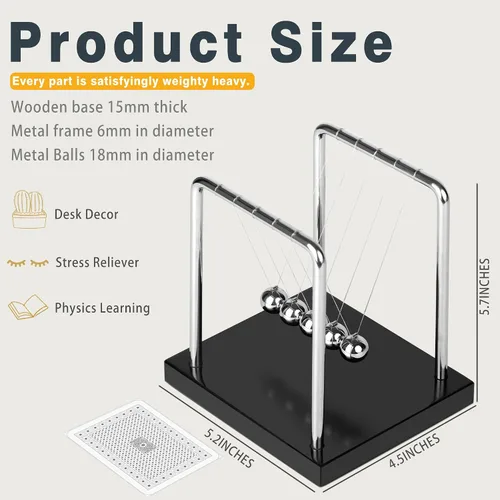 Vista 2 de Newtons Cradle Balance - Péndulo de 5 bolas, base de madera, base de madera, kit de juguetes para aliviar la calma de escritorio, decoración