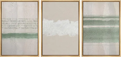 Vista 32 de SIGNLEADER Lienzo enmarcado para pared, juego de arte abstracto geométrico verde esmeralda, arte moderno geométrico zen de mediados de siglo