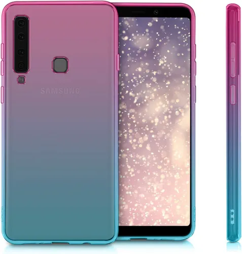 Vista 5 de kwmobile Funda compatible con Samsung Galaxy A9 (2018) - Funda transparente degradado para teléfono - Bicolor rosa oscuro/azul/transparente