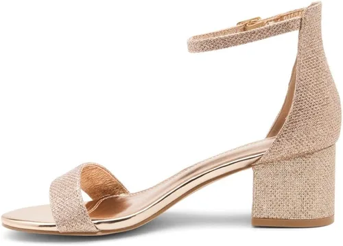 Vista 8 de Herstyle Sandalias de tacón bajo grueso para mujer, con correa en el tobillo, con correa en el tobillo, zapatos de vestir para fiestas, bodas