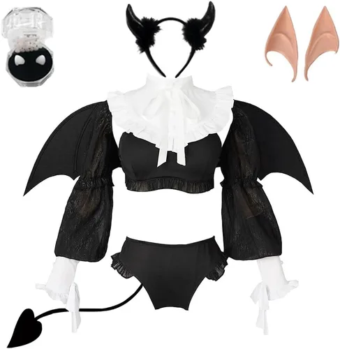 Vista 5 de Juejuezi Kitagawa - Disfraz de diablo para cosplay, disfraz de Halloween para mujer 1Negro
