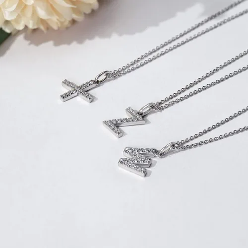 Vista 2 de Tienda Collection Platinum Plated Sterling Silver Infinite Elements Cubic Zirconia Initial Pendant Necklace