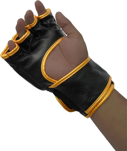 Vista 5 de Guantes MMA para hombre, guantes de boxeo con palma abierta, guantes de boxeo de cuero para artes marciales para hombres y mujeres, guantes