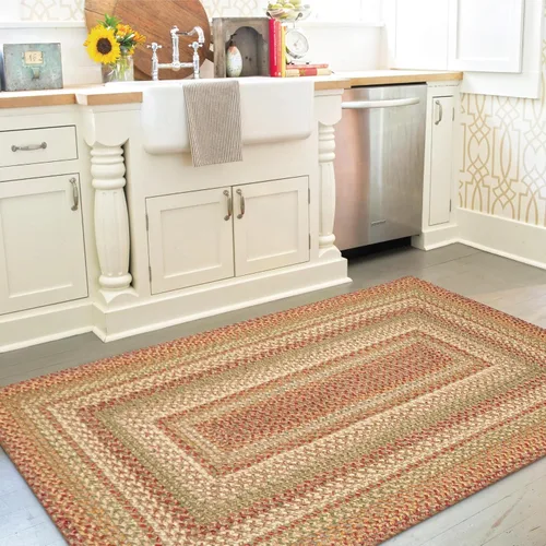 Vista 11 de Homespice Apple Pie - Alfombra ovalada roja de 2 x 3 pies, alfombra de cocina trenzada para decoración primitiva y rústica, reversible, yute sin