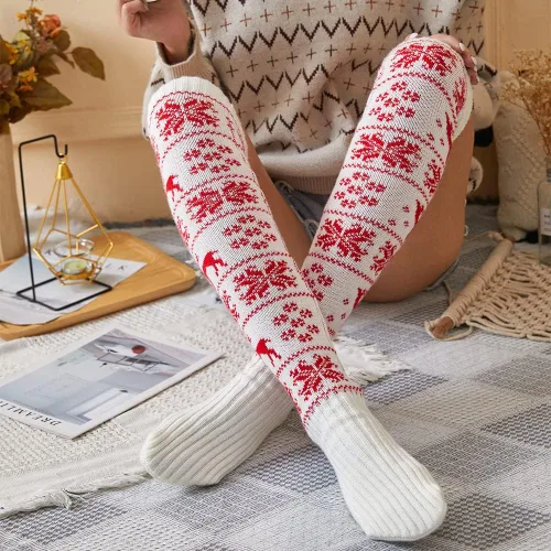 Vista 5 de Pcavin Calcetines altos hasta el muslo para mujer, calcetines de punto trenzado por encima de la rodilla, calentadores de piernas largos y cálidos