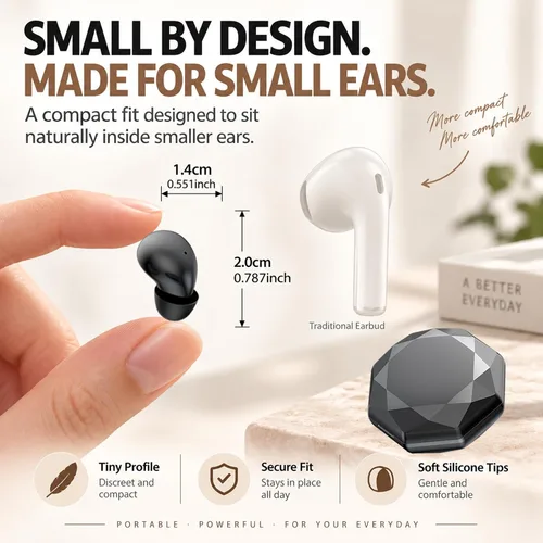 Vista 6 de Invisible Sleep Earbuds for Side Sleepers, Ultra-Small Wireless Bluetooth, Mini Headphones with 24H Playtime, Diamond-Cut Case, Black