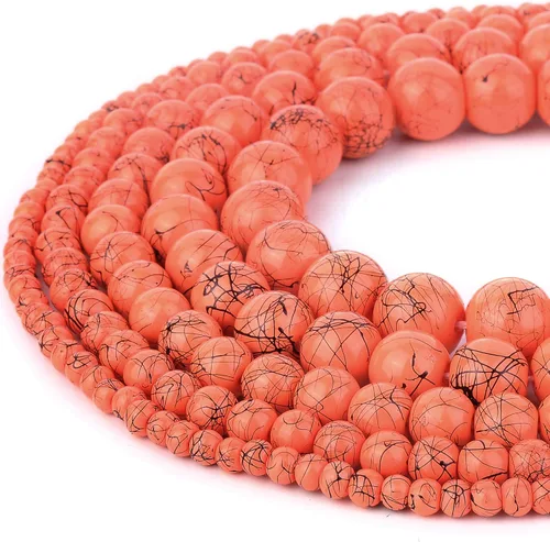 Vista 13 de RUBYCA 300 cuentas de vidrio sueltas de varios tamaños para la fabricación de joyas, naranja opaco, salpicaduras de pintura negra