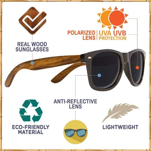 Vista 3 de WOODIES Wayfarer gafas de sol de madera con lentes polarizados