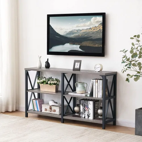 Vista 6 de LVB Mesa de sofá rústica, mesa consola de granja para sala de estar, mesa de entrada de pasillo con almacenamiento, mesa de entrada para vestíbulo