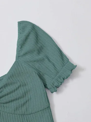 Vista 3 de Milumia Body de punto acanalado con manga abombada y cuello corazón para mujer