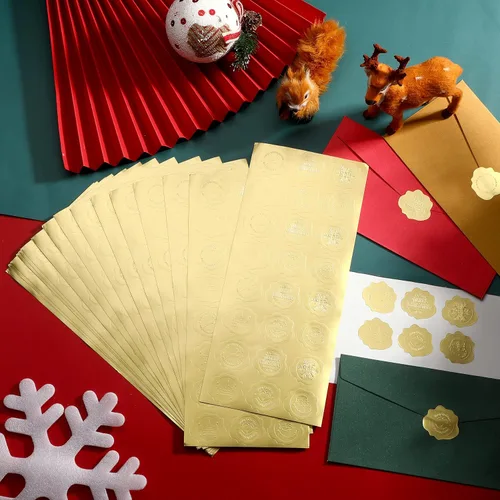 Vista 7 de Gersoniel 480 sellos de sobres de Navidad en relieve, calcomanías de papel de cera para sellar sobres, sellos autoadhesivos para tarjetas