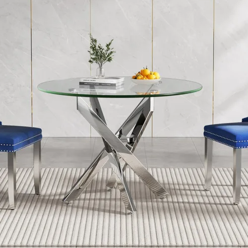 Vista 12 de SSLine - Mesa de comedor redonda moderna de cristal de 43.3 pulgadas para 4