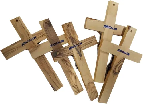 Vista 3 de Bethlehem Gifts TM Cruz de madera de olivo con crucifijo (8 pulgadas de alto)