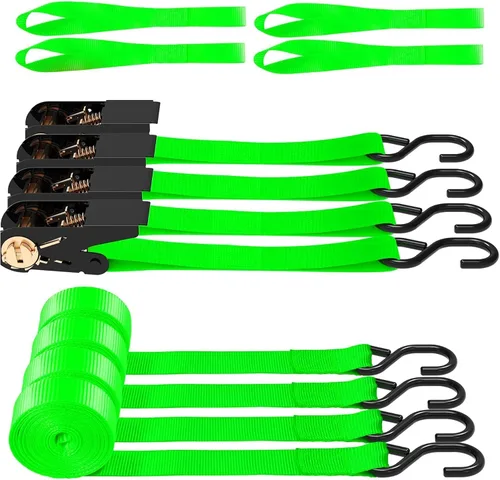Vista 12 de AWELCRAFT Paquete de 4 correas de trinquete, correas de trinquete de 1 pulgada x 15 pies, resistencia a la rotura de 1500 libras con gancho en S, 4