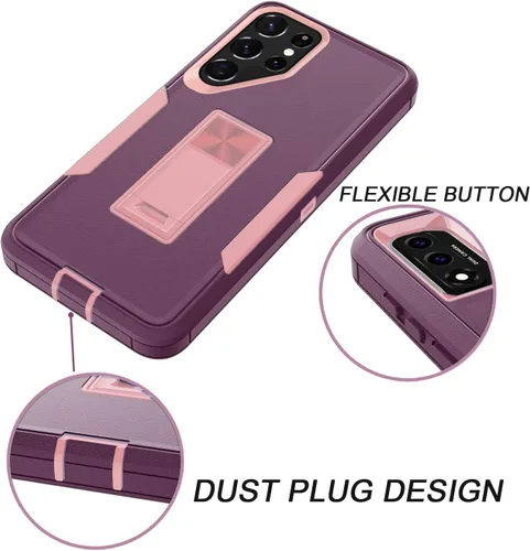 Vista 5 de Funda compatible con Samsung Galaxy S22 Ultra 5G, soporte magnético integrado, resistente híbrido de doble capa, a prueba de golpes, funda