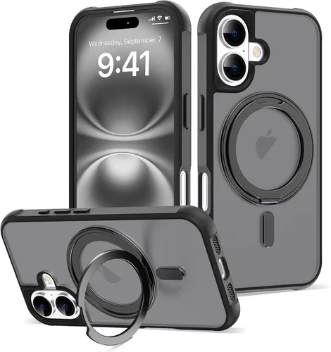Vista 51 de Funda para iPhone 11 con soporte de anillo magnético giratorio de 360° [compatible con Mag-Safe] [Protección de grado militar] Funda translúcida