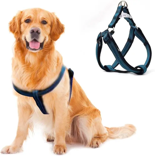 Vista 10 de Juego de arnés reflectante y correa para perro, arnés para perros grandes, sin tirones, fácil de poner y quitar, arnés ajustable para perros
